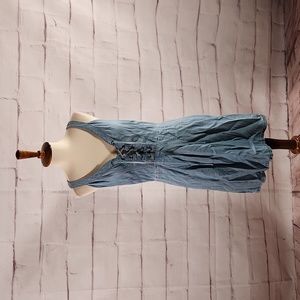 Skies are Blue Chambray Lace up Mini Dress